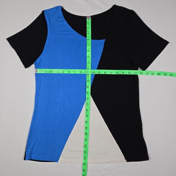 AYIFU Retro Pop‎ Art Colorblock Tunic Blue Black White Asymmetrical Top M - Picture 11 of 11